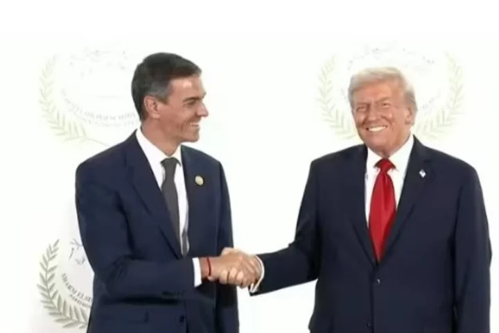 Pedro Sánchez i Donald Trump, saludant-se en una reunió a Egipte l'octubre passat (fotografia: Europa Press).