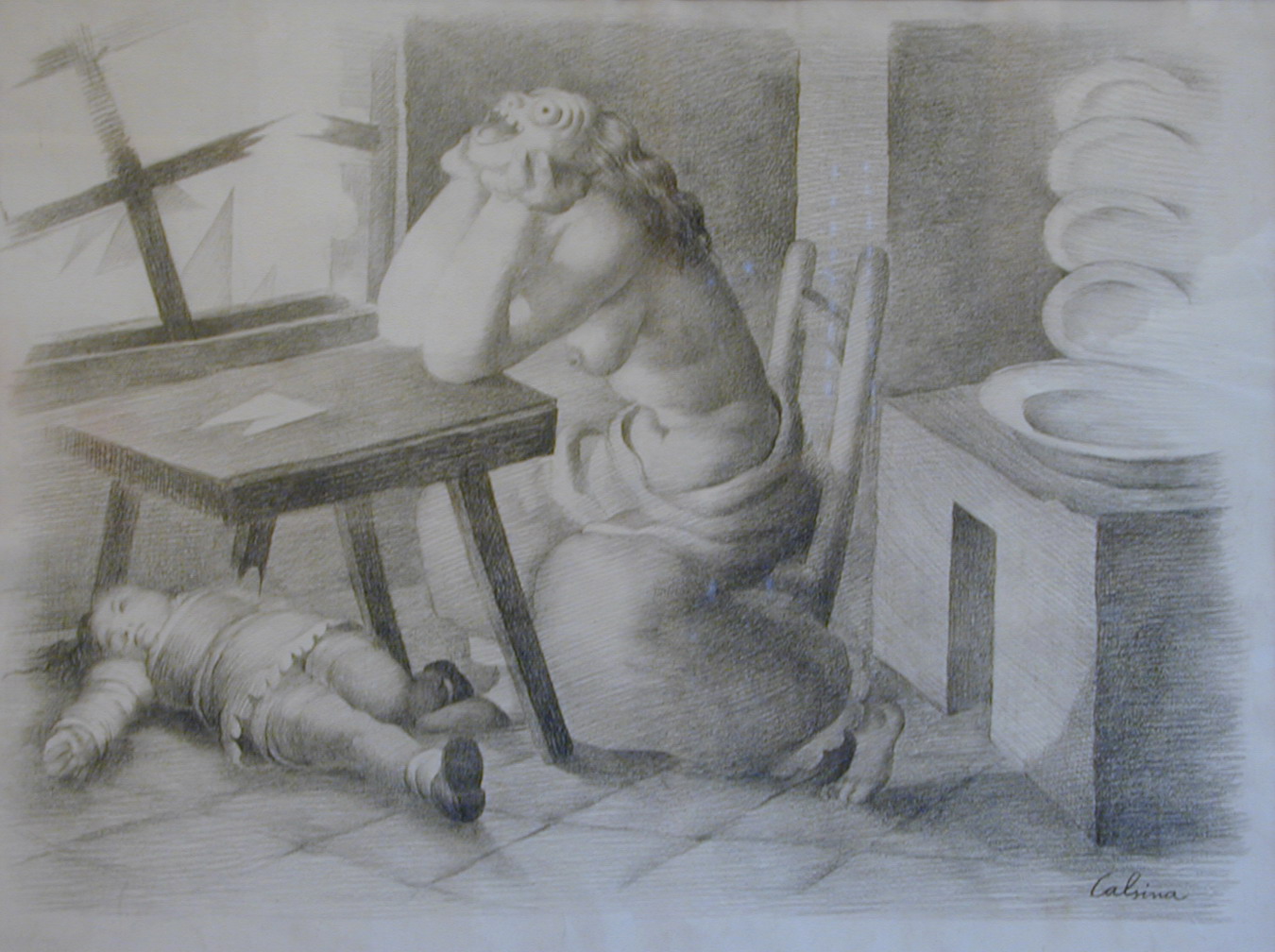 'Bombardeig I', 1938. Llapis París sobre paper. 48 cm x 64 cm. Col·lecció Fundació Ramon Calsina.