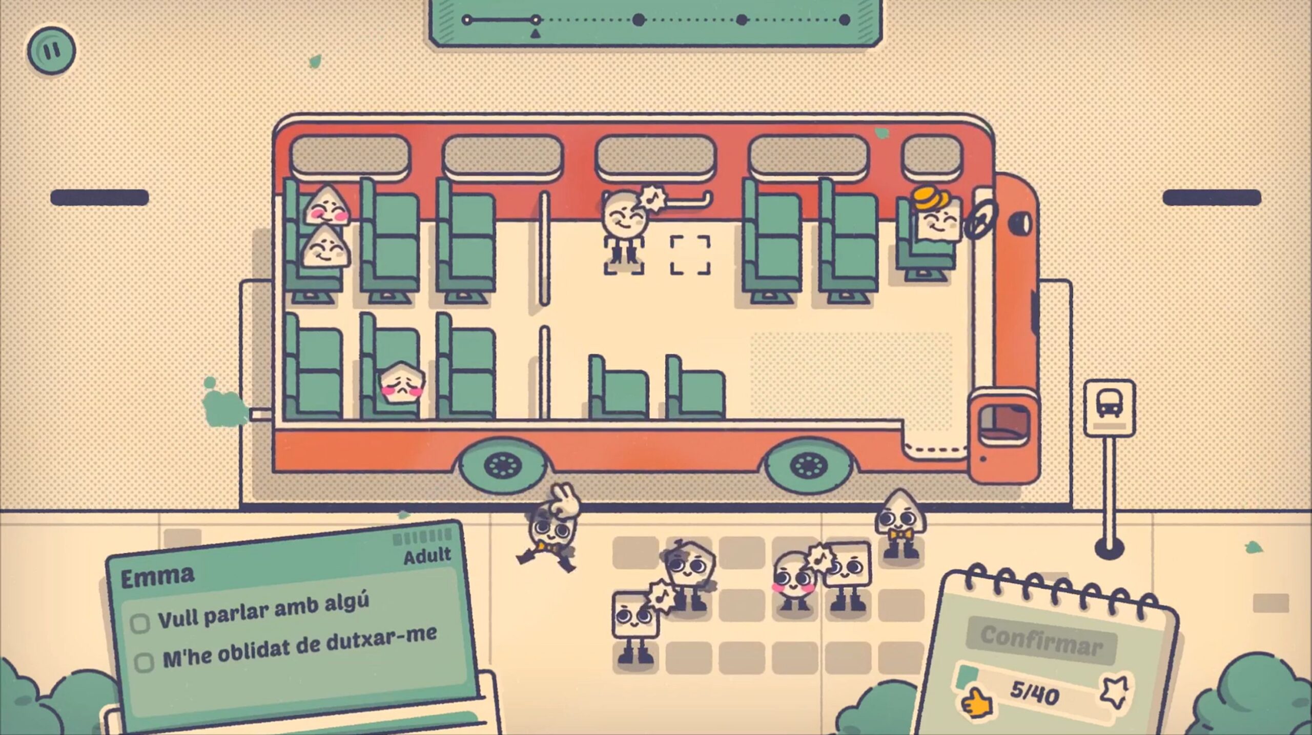 Captura del videojoc 'Is this seat taken?', que desafia a trobar el millor seient per a cada necessitat.