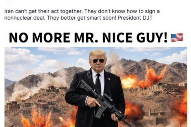 Trump diu a l’Iran que “espavili” en un fotomuntatge amb un fusell i explosions