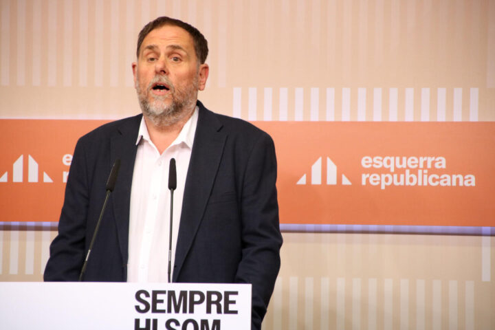 Oriol Junqueras, a la seu nacional d'ERC, aquest matí (fotografia: ACN.)