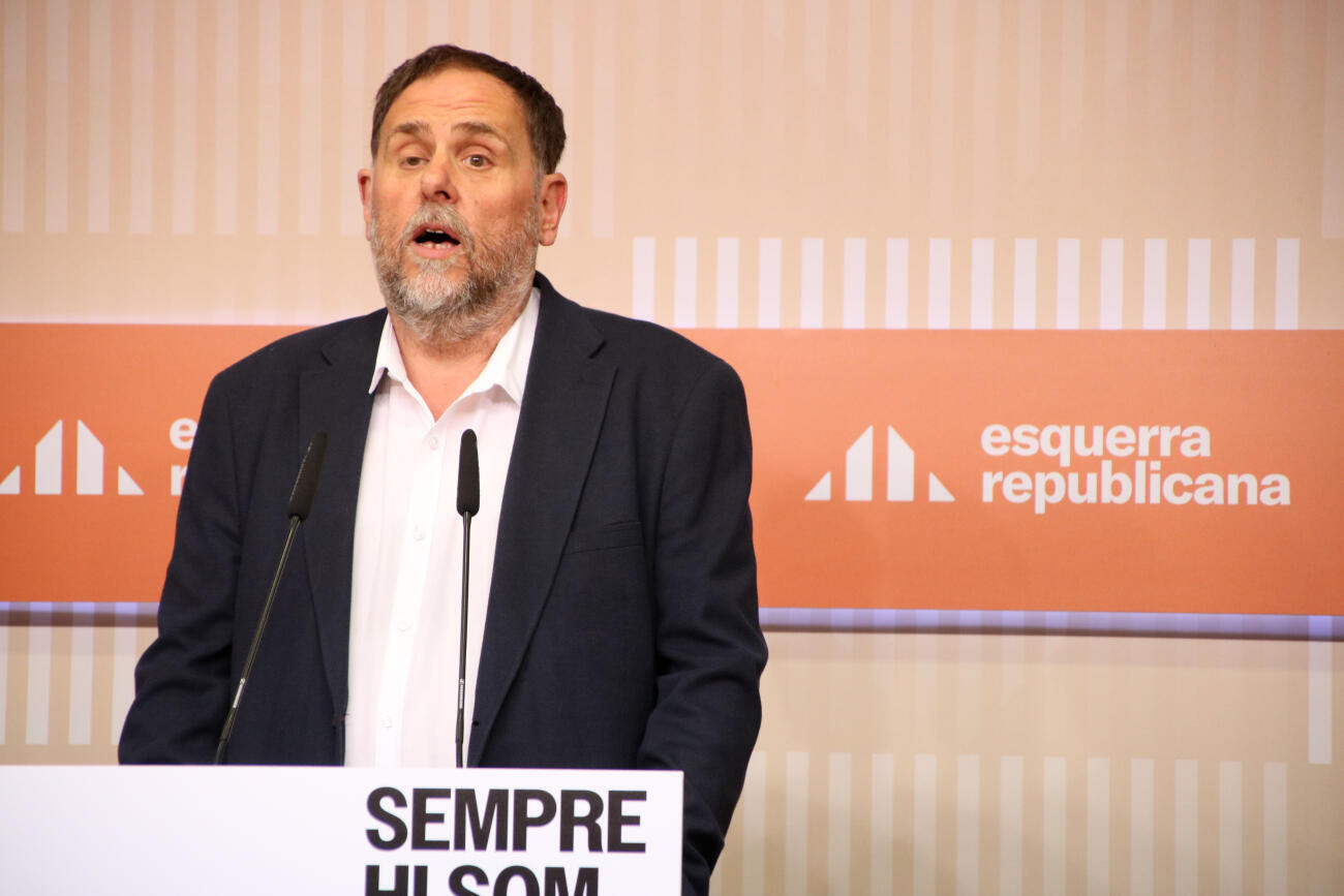 Oriol Junqueras, a la seu nacional d'ERC, aquest matí (fotografia: ACN.)