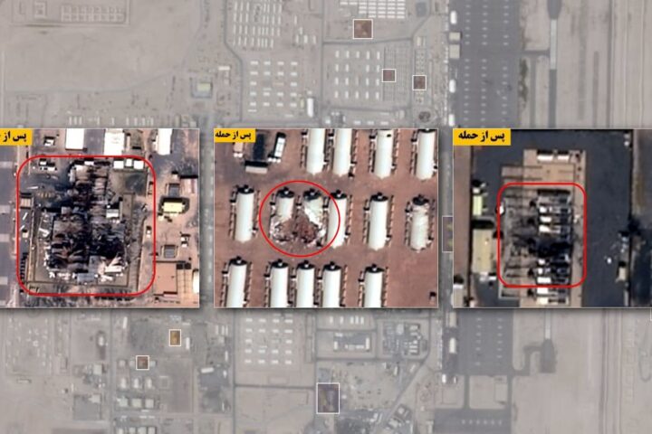 Imatges dels estralls causats per un atac iranià contra el Camp Buehring, una base nord-americana a Bahrain, publicades pels mitjans estatals iranians (fotografia: Mitjans iranians/The Washington Post).