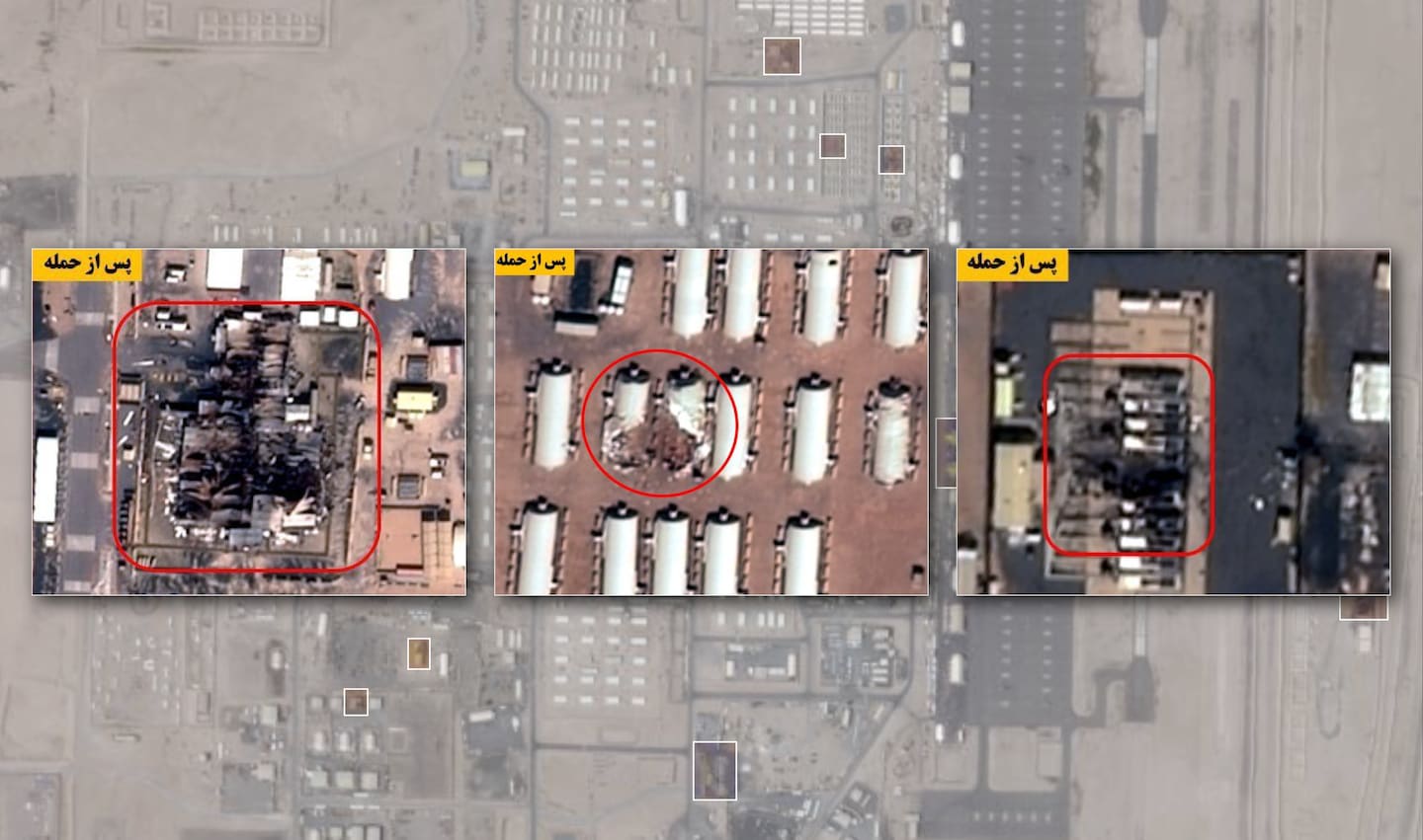 Imatges dels estralls causats per un atac iranià contra el Camp Buehring, una base nord-americana a Bahrain, publicades pels mitjans estatals iranians (fotografia: Mitjans iranians/The Washington Post).