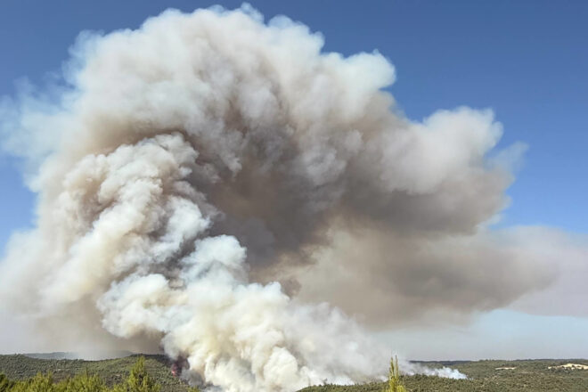 Els bombers treballen amb cinquanta dotacions en un incendi forestal a Rubió