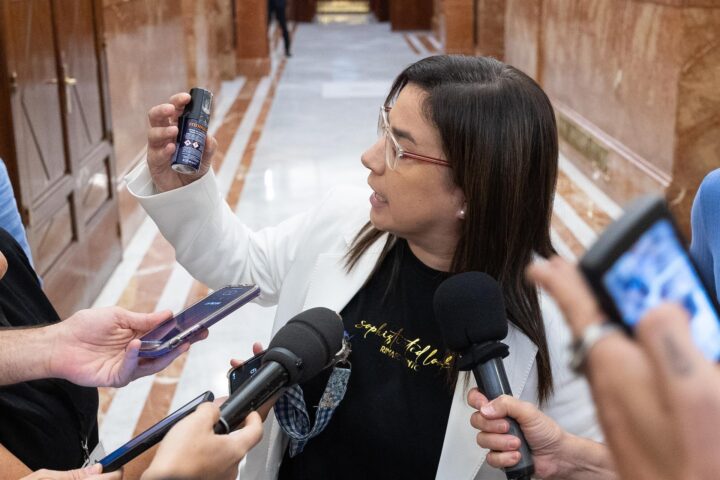 La diputada del PP, Ana Vázquez, després de ser expulsada per portar un pot de gas pebre durant una sessió de control al govern espanyol (fotografia: Jesús Hellín).