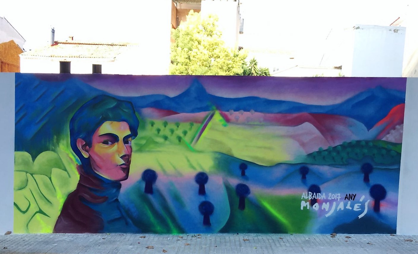 Mural a l'avinguda de la Fira d'Albaida, del Concurs Messa 2017 dedicat a Monjalés