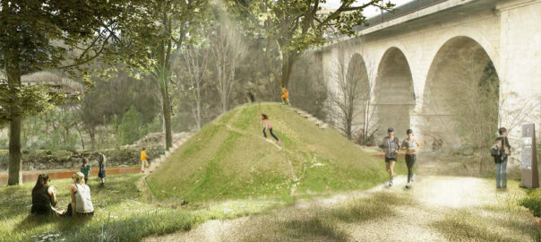 Recreació del projecte de la zona verda al pont Nou