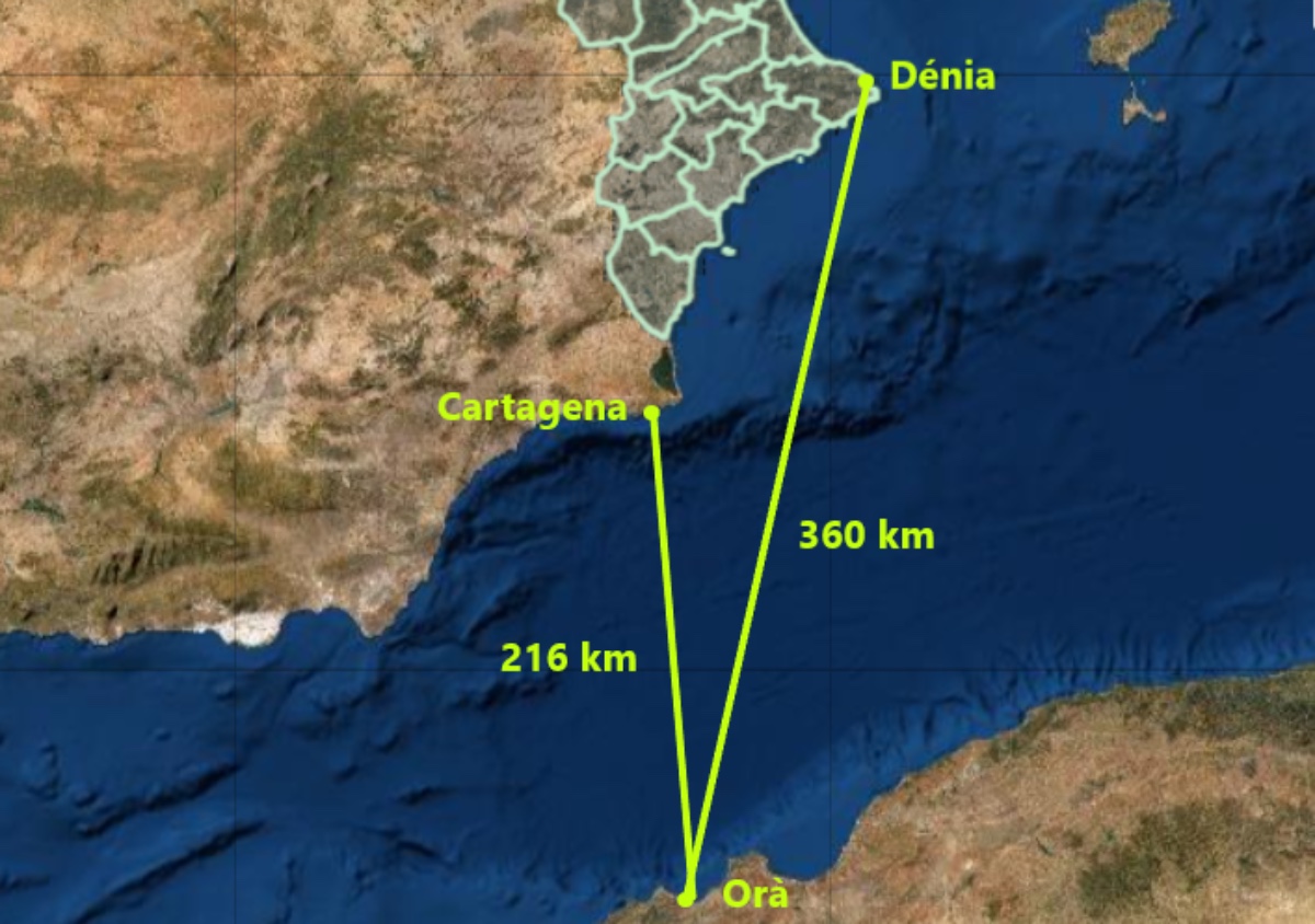 Mapa de distàncies Dénia-Cartagena-Orà